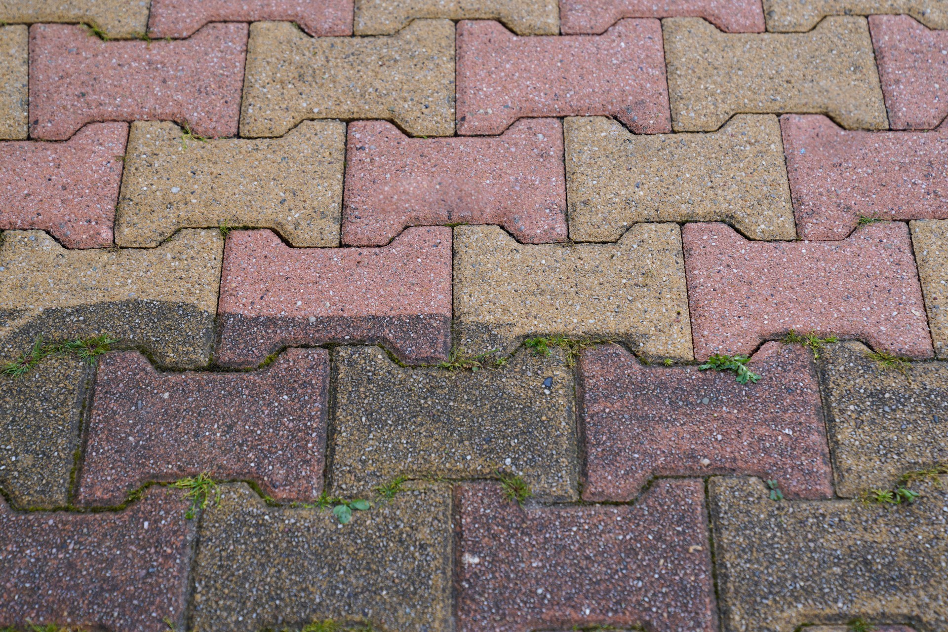 floor beige pink autoblock slabs pavement clean dirty with high-pressure jet before and after cleaning